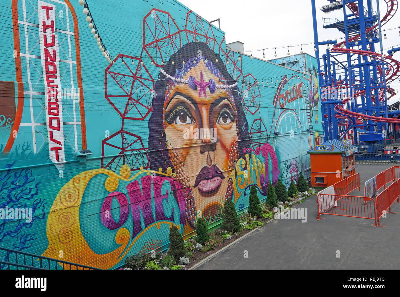 Coney Island woman painting on wall, Brooklyn, New York City, NY, USA Stock Photo