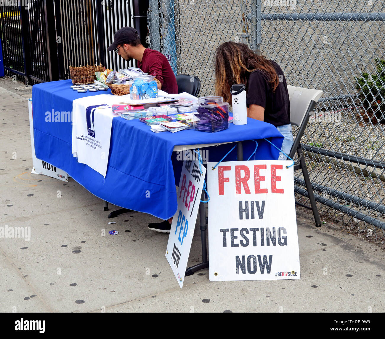 Free HIV Testing, stall, Turning Point, Charity, Coney Island, Brooklyn, New York, NYC, USA Stock Photo