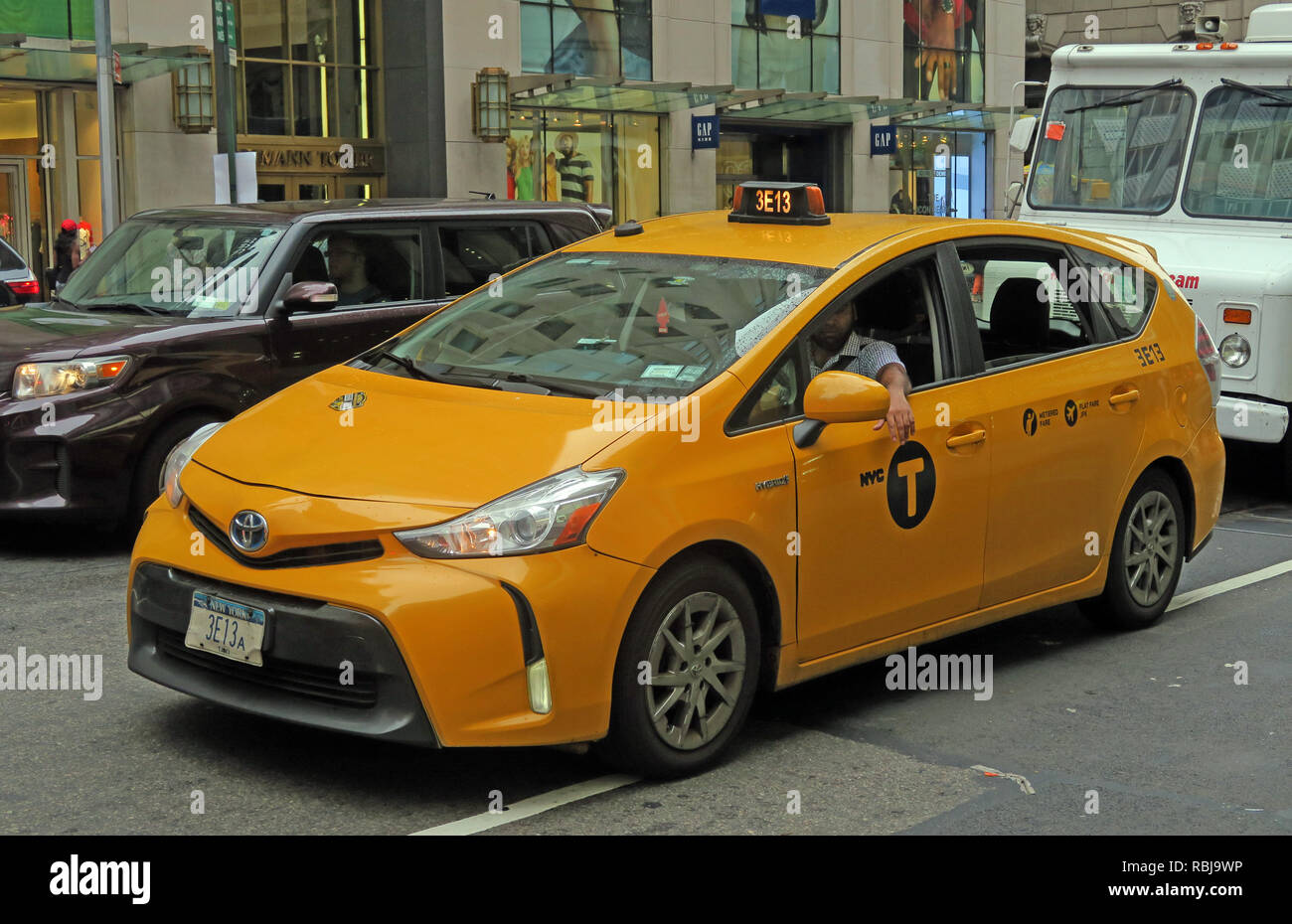 Canary yellow Medallion New York taxiCab, for hire ,Manhattan, New York City, NY, USA Stock Photo