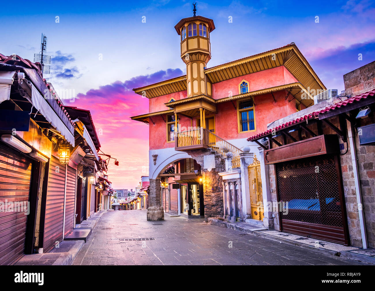 Rhodes, Greece. Aga Camii mosque in Rhodos old town, Dodecanese Islands. Stock Photo