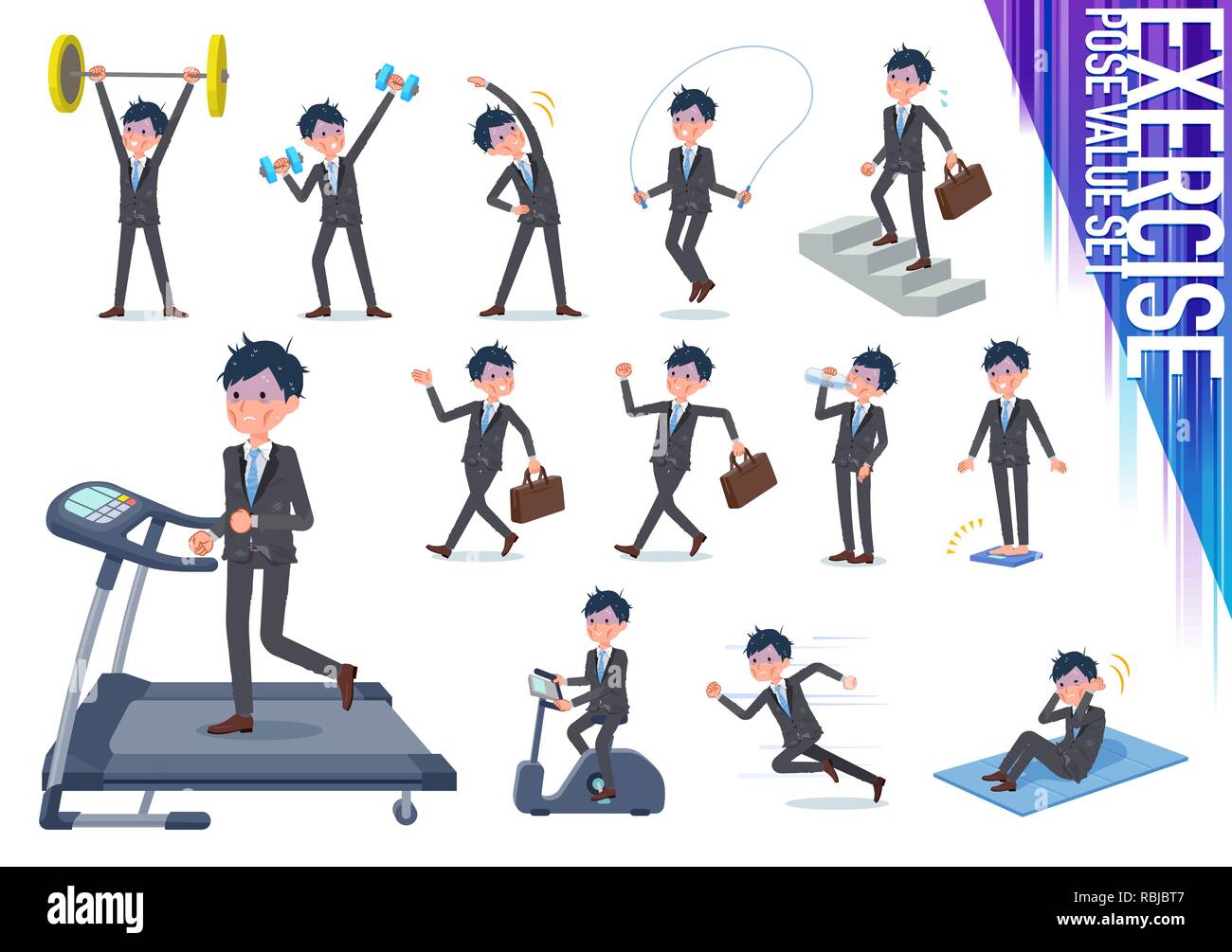 A set of bad condition businessman on exercise and sports.There are ...