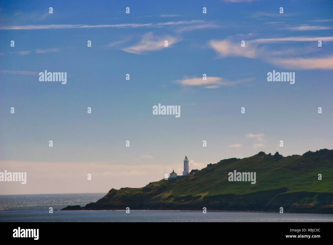 Start Point Cliffs The lighthouse of Start Point at the seaside with cliffs, Devon ...