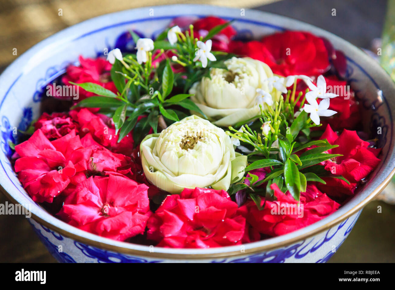 Traditional Architectural Interior Design Decorate Ceramic Porcelain Bowl With Handmade Folded Water Lily Lotus Flowers And Blooming Red Pink Garden Stock Photo Alamy