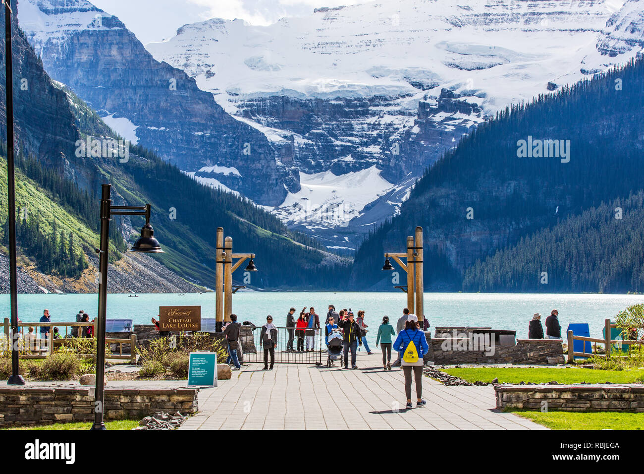 Lake Louise and mountains from the Fairmont Chateau Stock Photo - Alamy