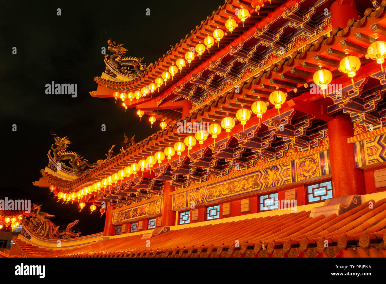 Chinese New Year lanterns decoration in Thean Hou, Buddhist temple landmark in Kuala Lumpur Malaysia Stock Photo