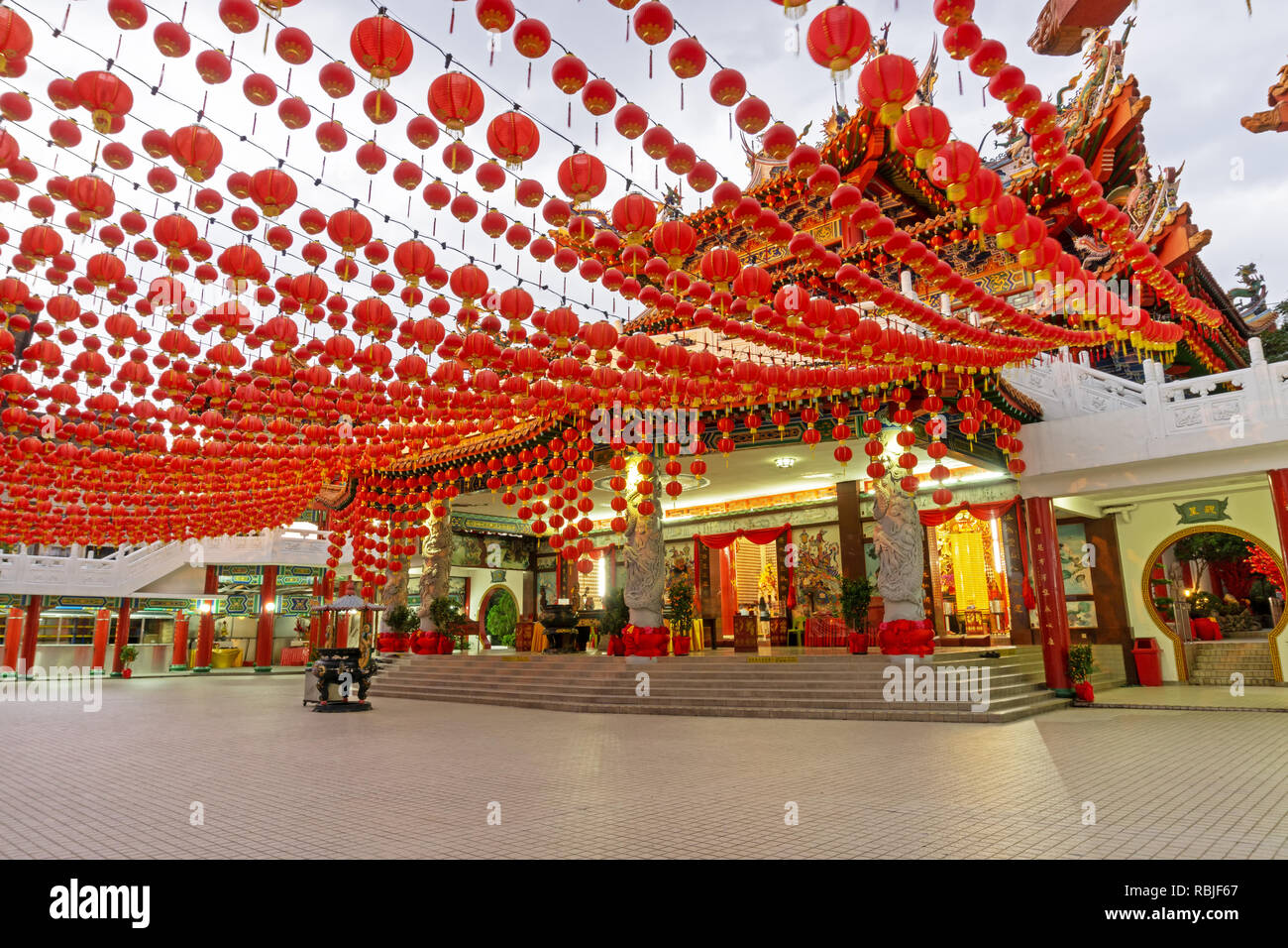 Chinese New Year lanterns decoration in Thean Hou, Buddhist temple landmark in Kuala Lumpur Malaysia Stock Photo