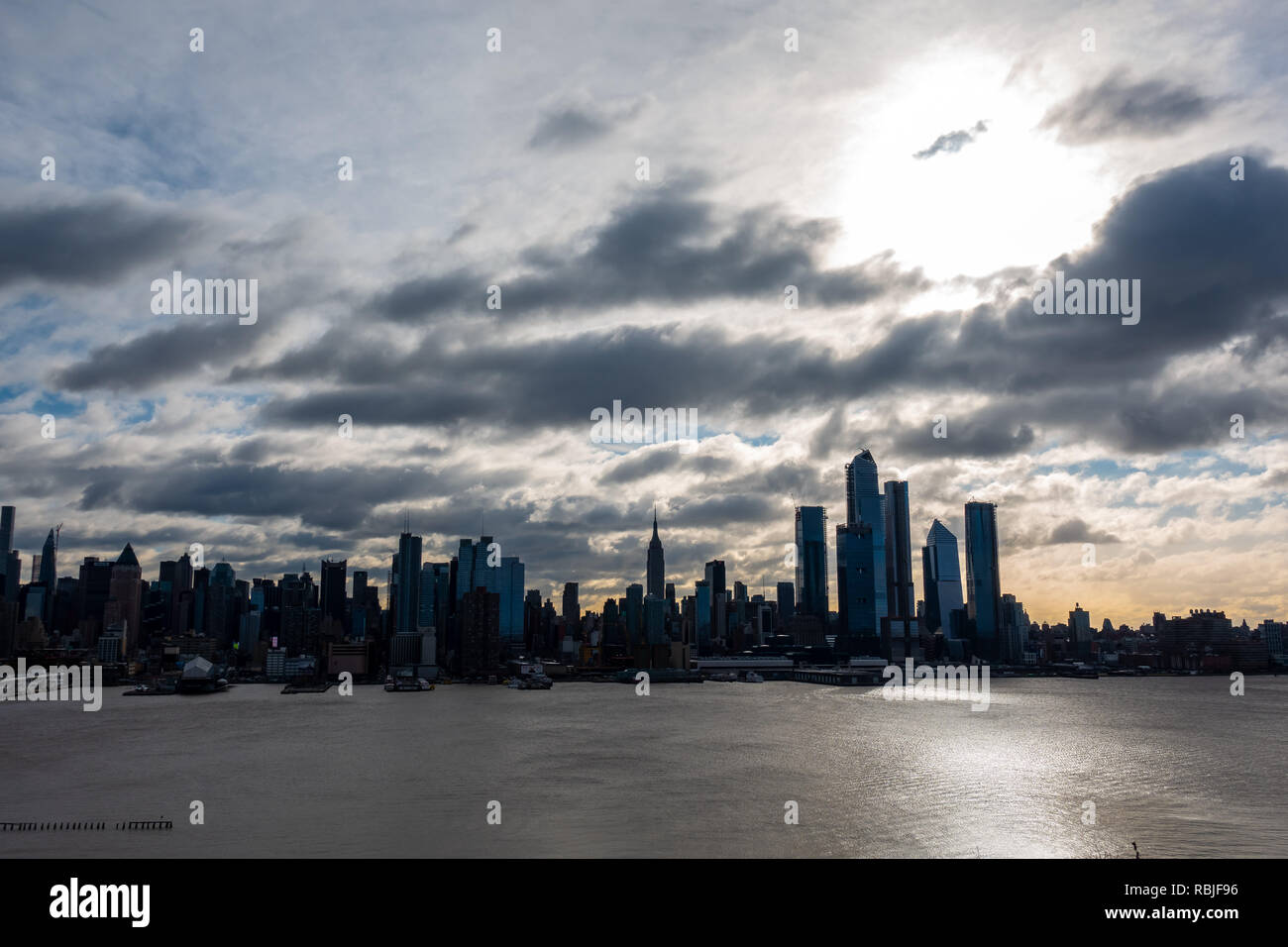 New York City Skyline Morning Sun Across the Hudson River Stock Photo ...