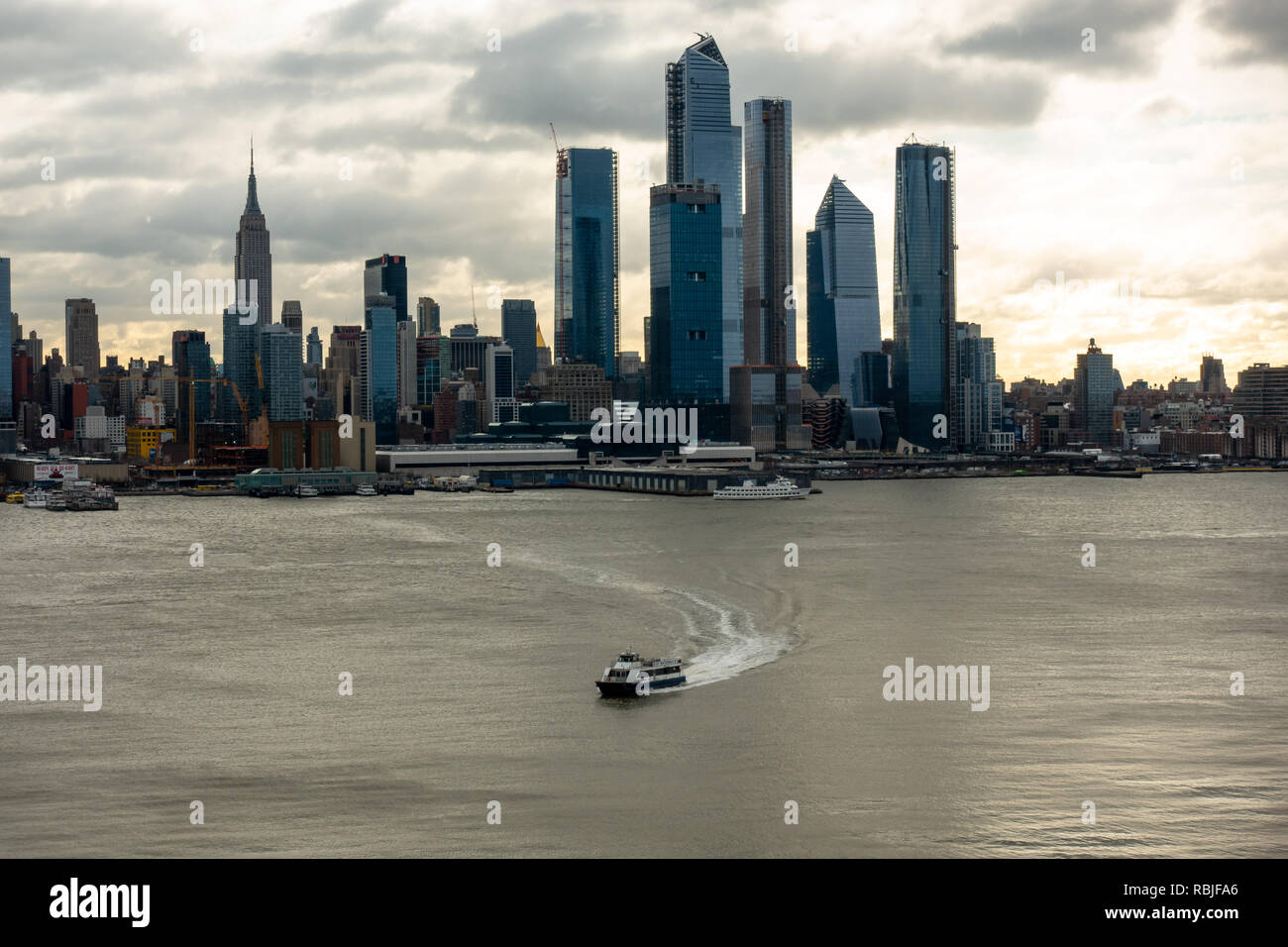 New York City Skyline Morning Sun Across the Hudson River Stock Photo ...
