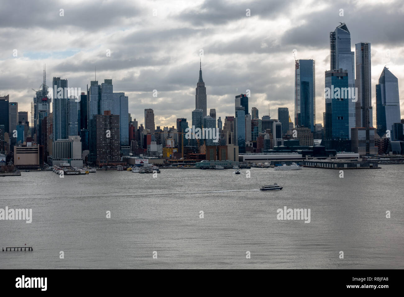 New York City Skyline Morning Sun Across the Hudson River Stock Photo ...