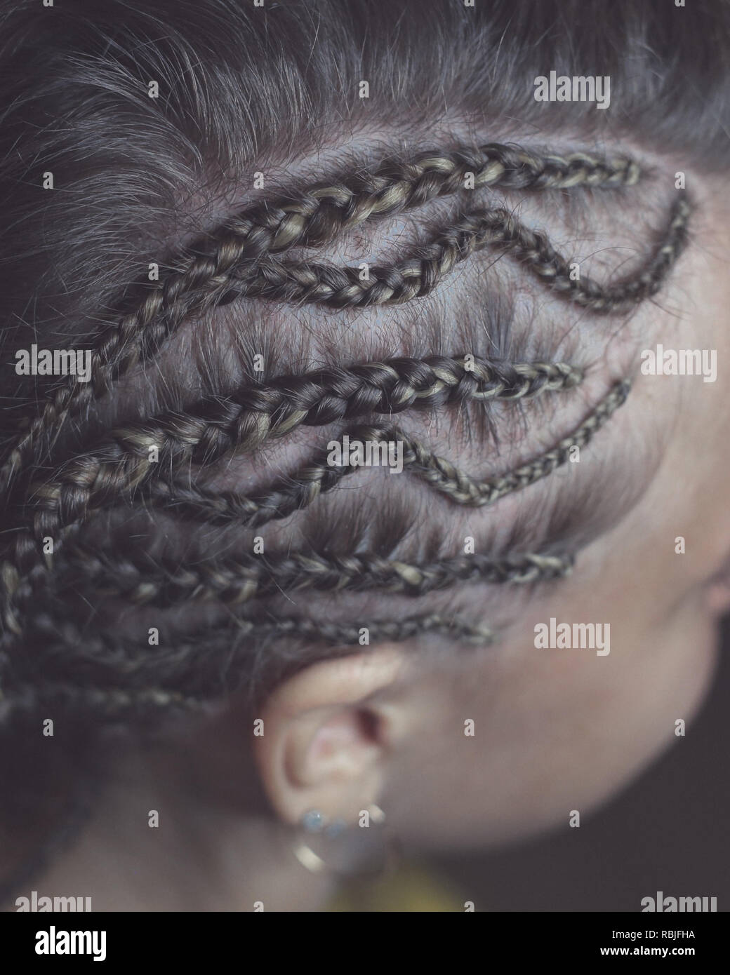 braids on the temple Stock Photo