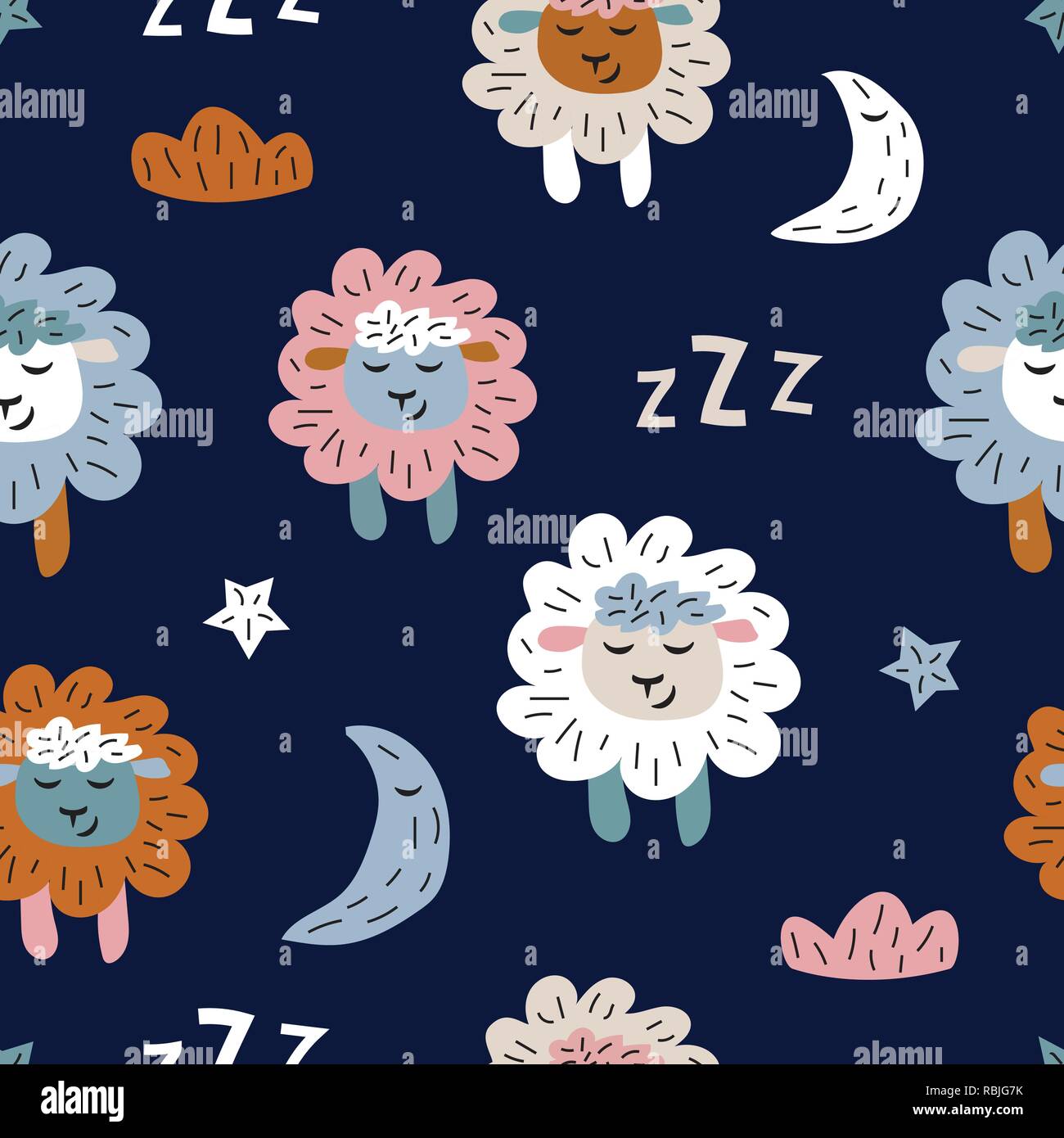 Childish seamless pattern with cute sheeps. Creative texture for fabric Stock Vector