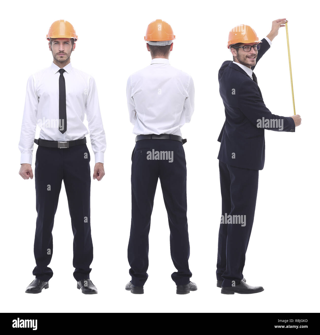 in full growth .qualified engineer architect isolated on white Stock