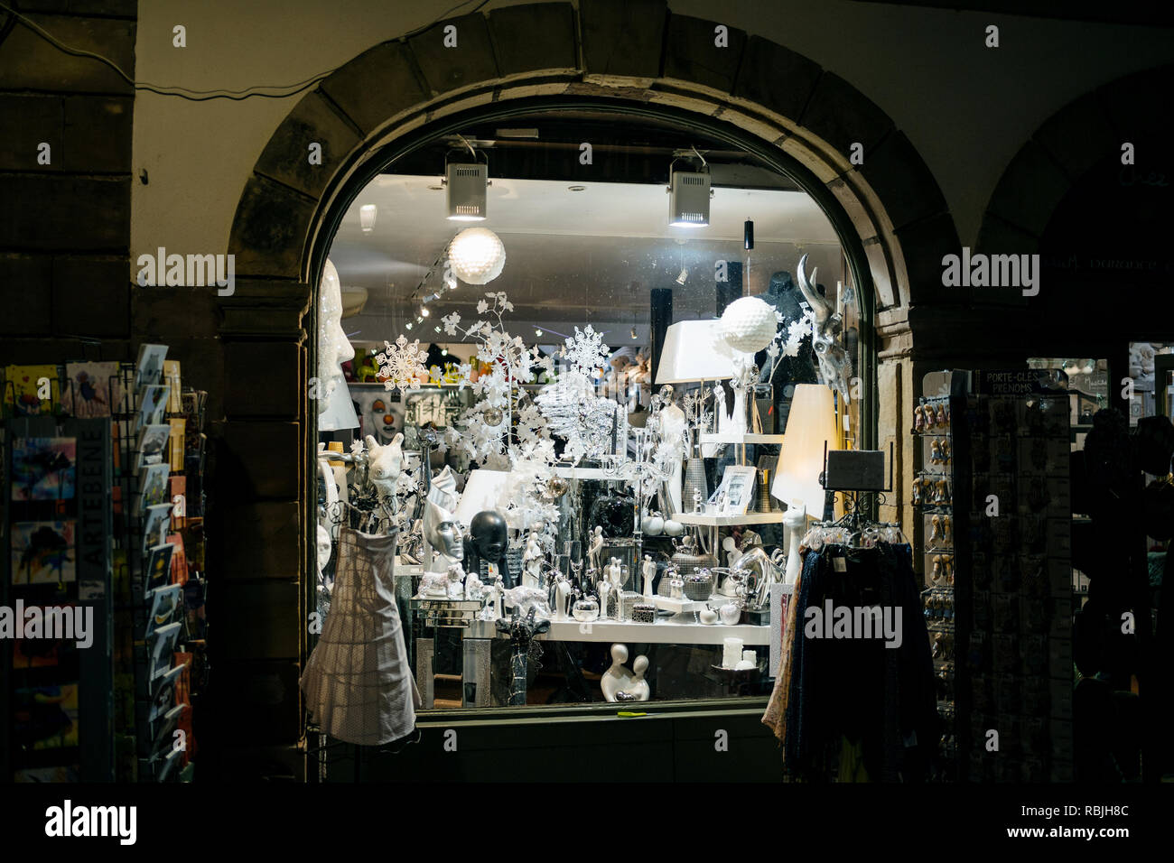 STRASBOURG, FRANCE NOV 21, 2017 Christmas souvenirs for sale toys
