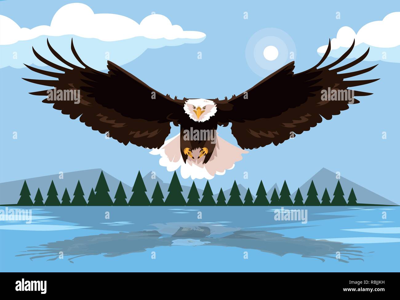 bald eagle bird flying with landscape vector illustration design Stock ...