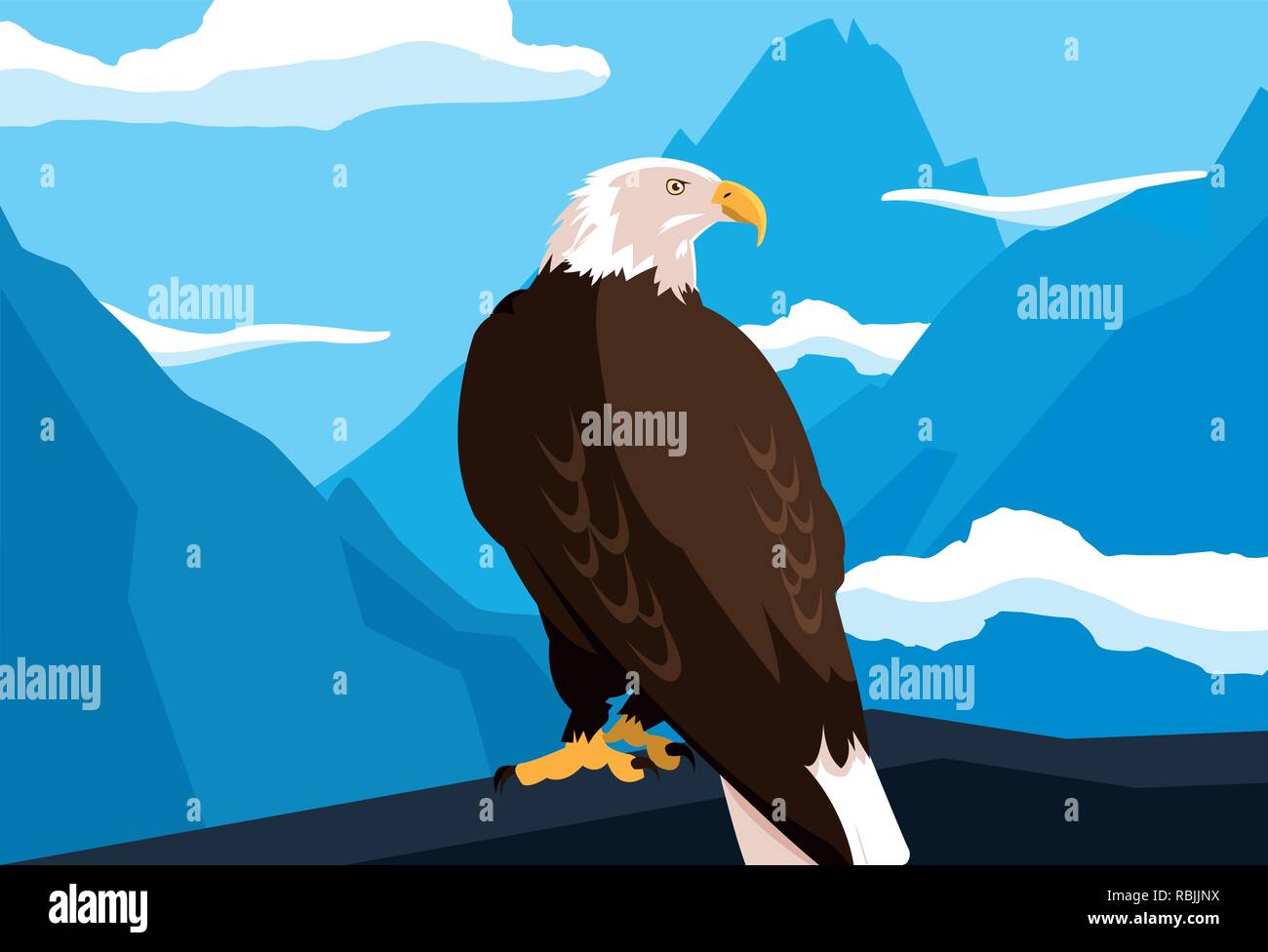 bald eagle bird in the branch with landscape vector illustration design ...