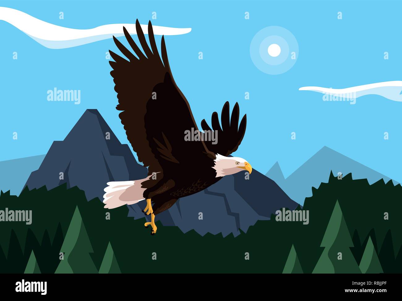 bald eagle bird flying with landscape vector illustration design Stock ...