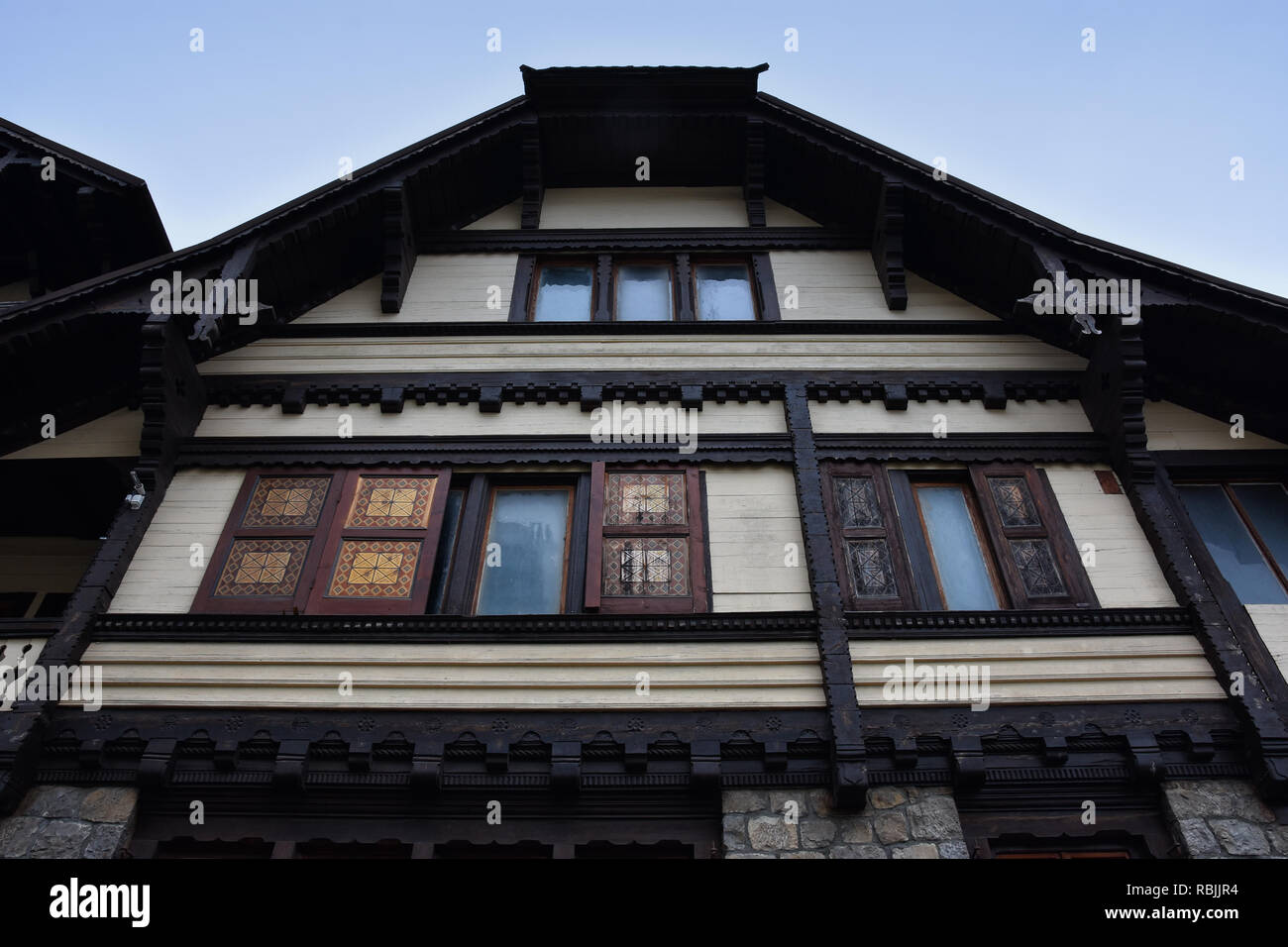 Sinaia documentary project. Vila Emil Constantinescu,abandoned historical house in the center of Sinaia, Prahova Valley. Stock Photo