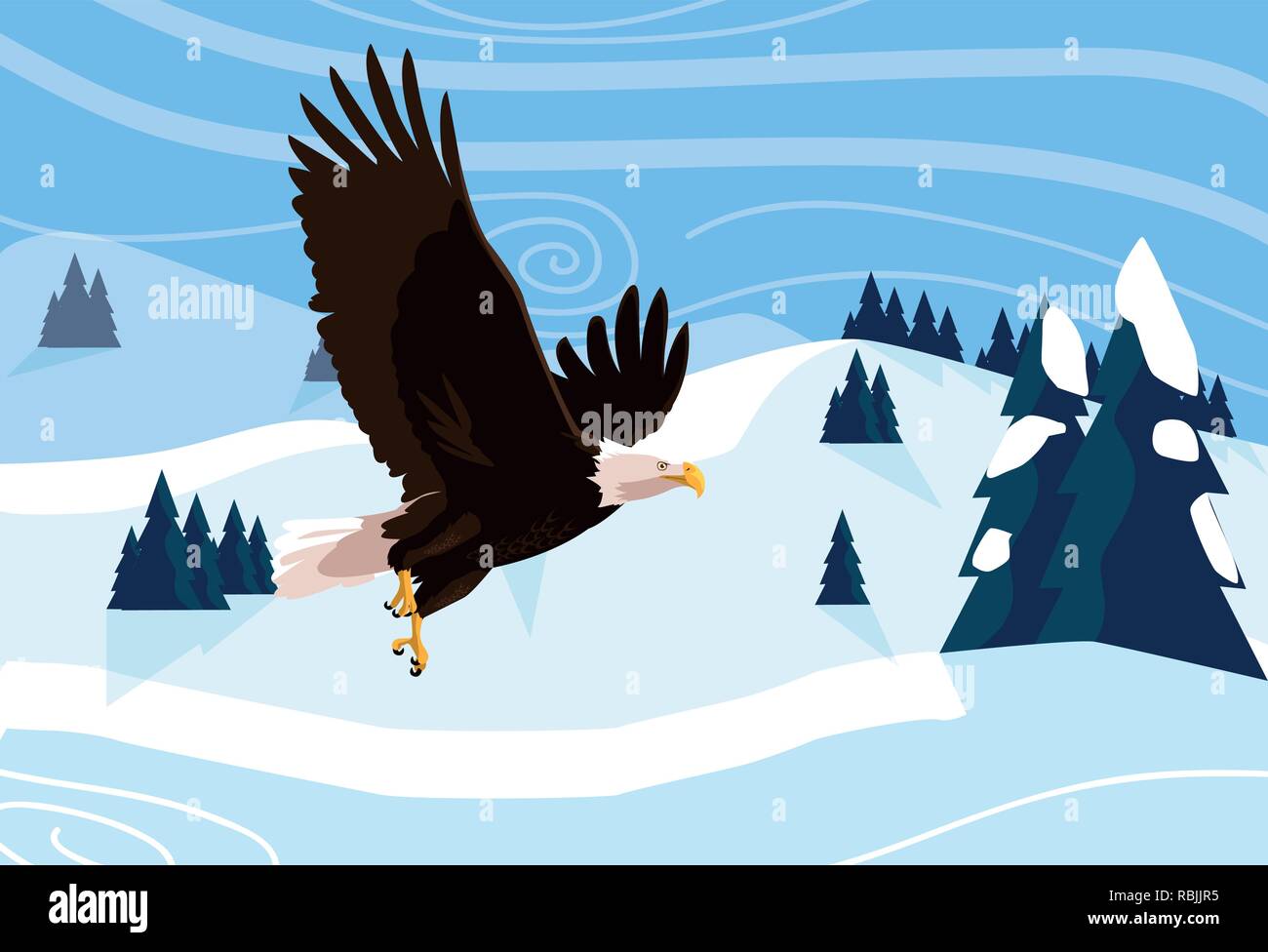 bald eagle bird flying with landscape vector illustration design Stock ...
