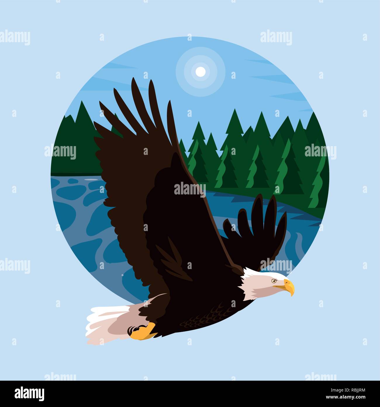 bald eagle bird flying with landscape vector illustration design Stock ...