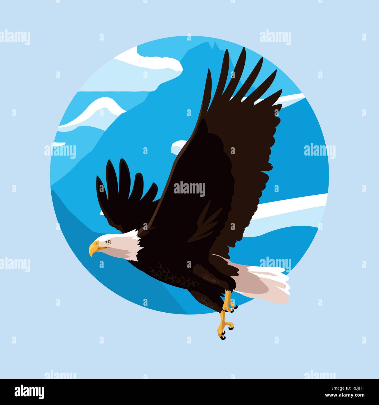 bald eagle bird flying with landscape vector illustration design Stock ...
