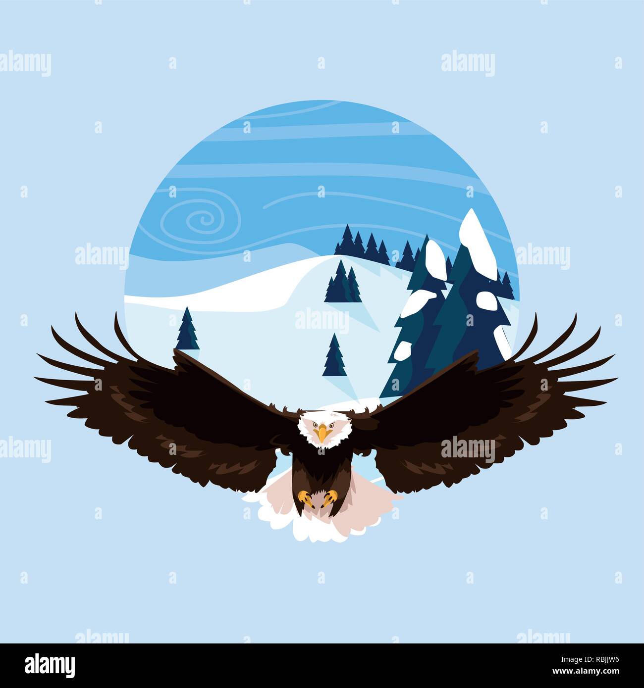 bald eagle bird flying with landscape vector illustration design Stock ...