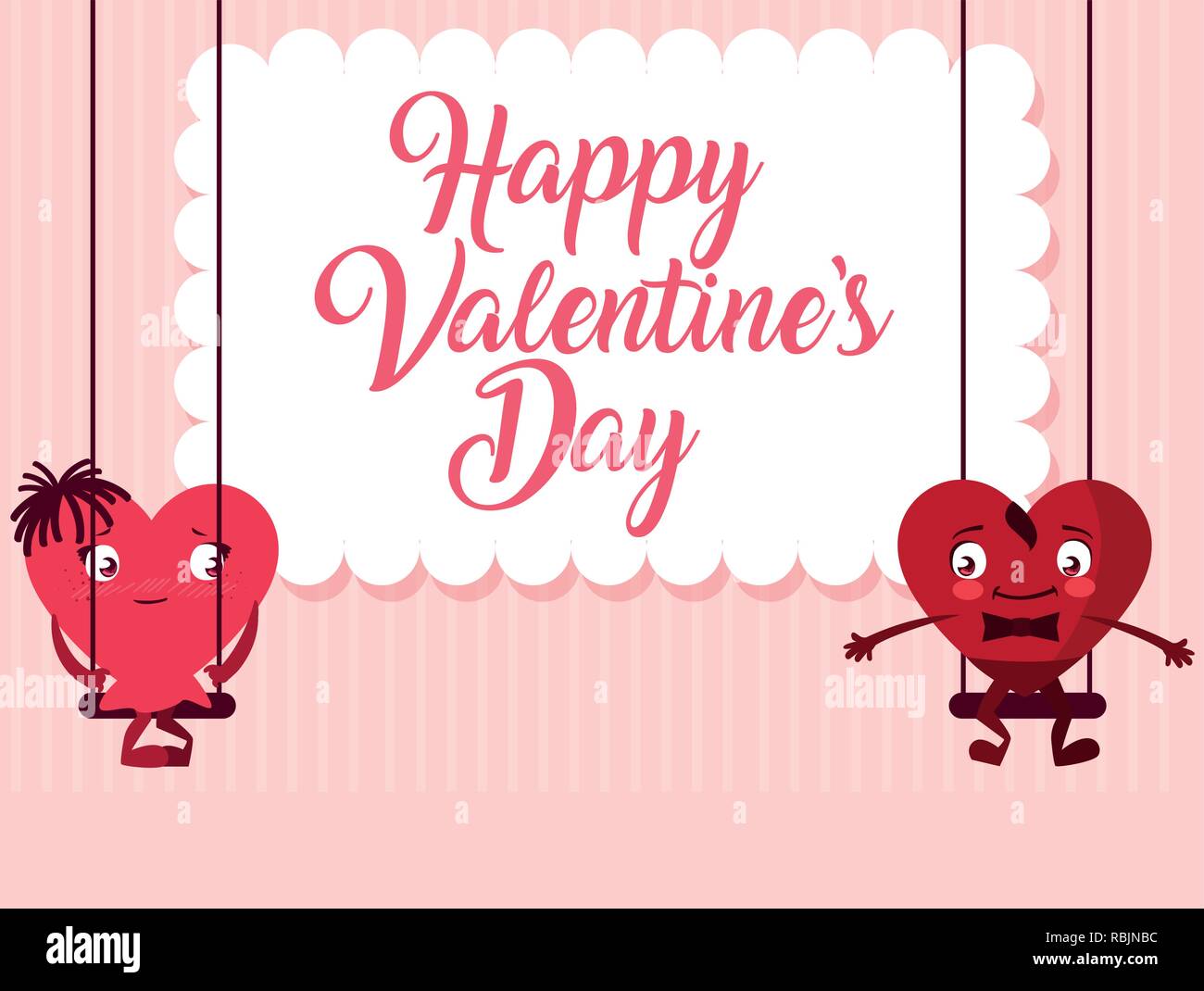 cute hearts couple love in swing vector illustration design Stock Vector
