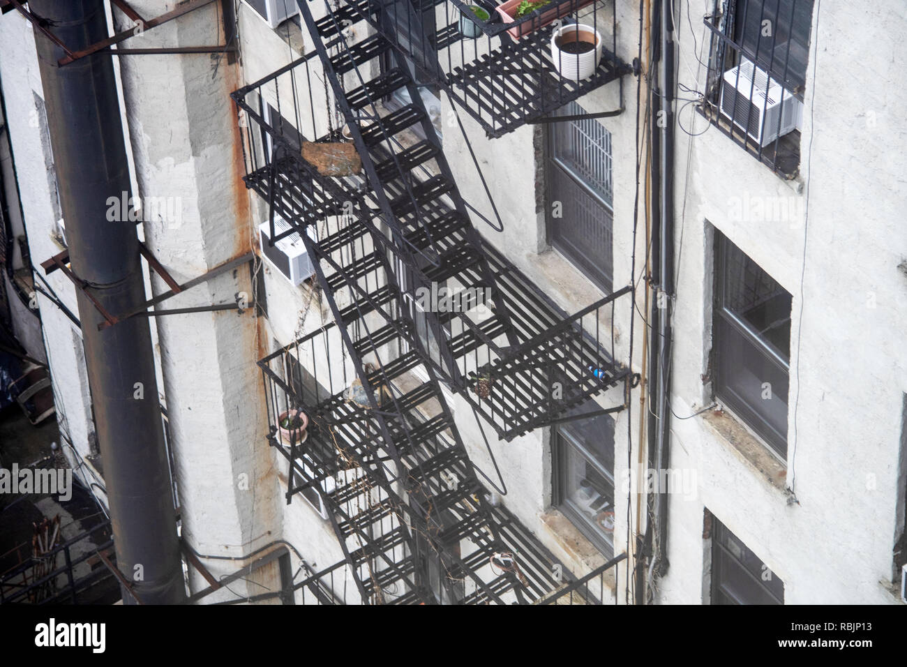New-York building facades with fire escape stairs view from above Stock Photo