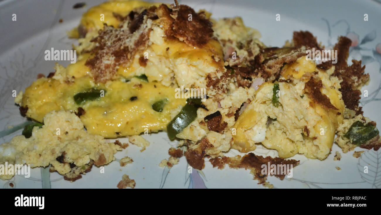 Messed Up Omelette Scrambled Eggs Spinach Cheese Stock Photo Alamy