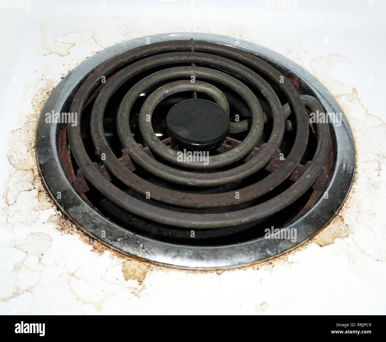 dirty stove top element Stock Photo