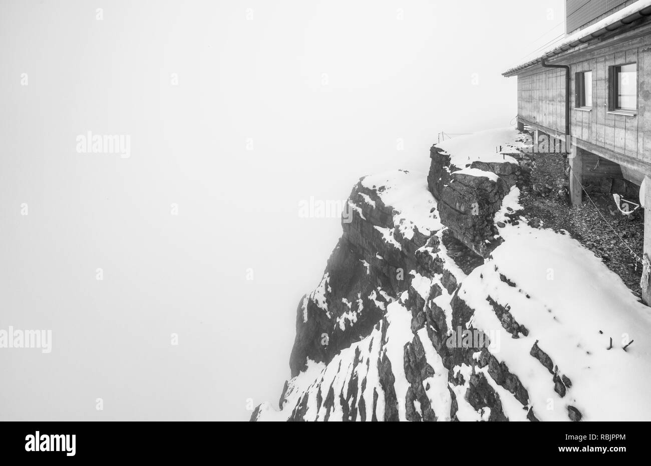 Heavy snow on top of Schilthorn peak in April. Switzerland Stock Photo
