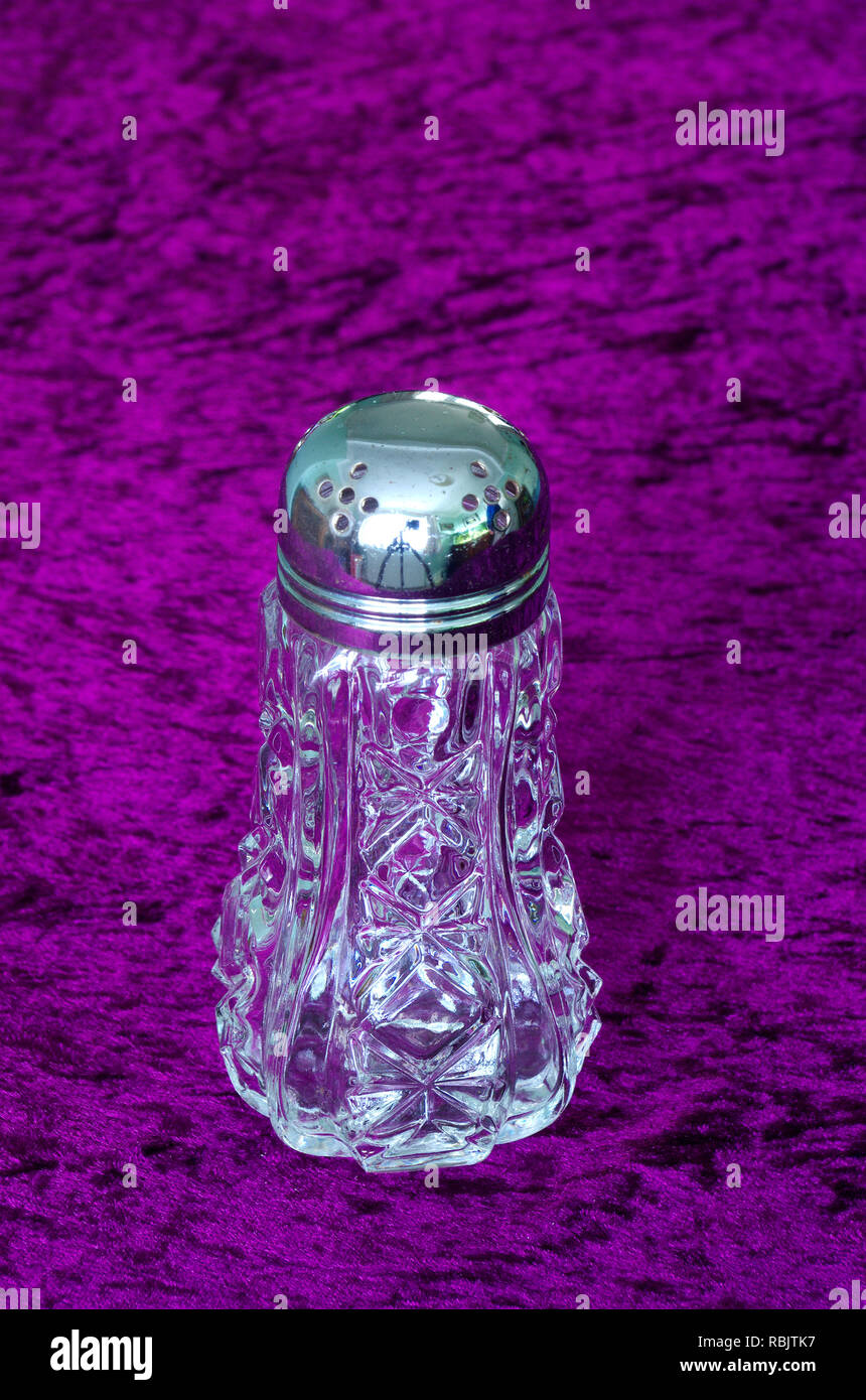 Cut Glass Crystal Sugar Shaker with Silver Plated Top Stock Photo
