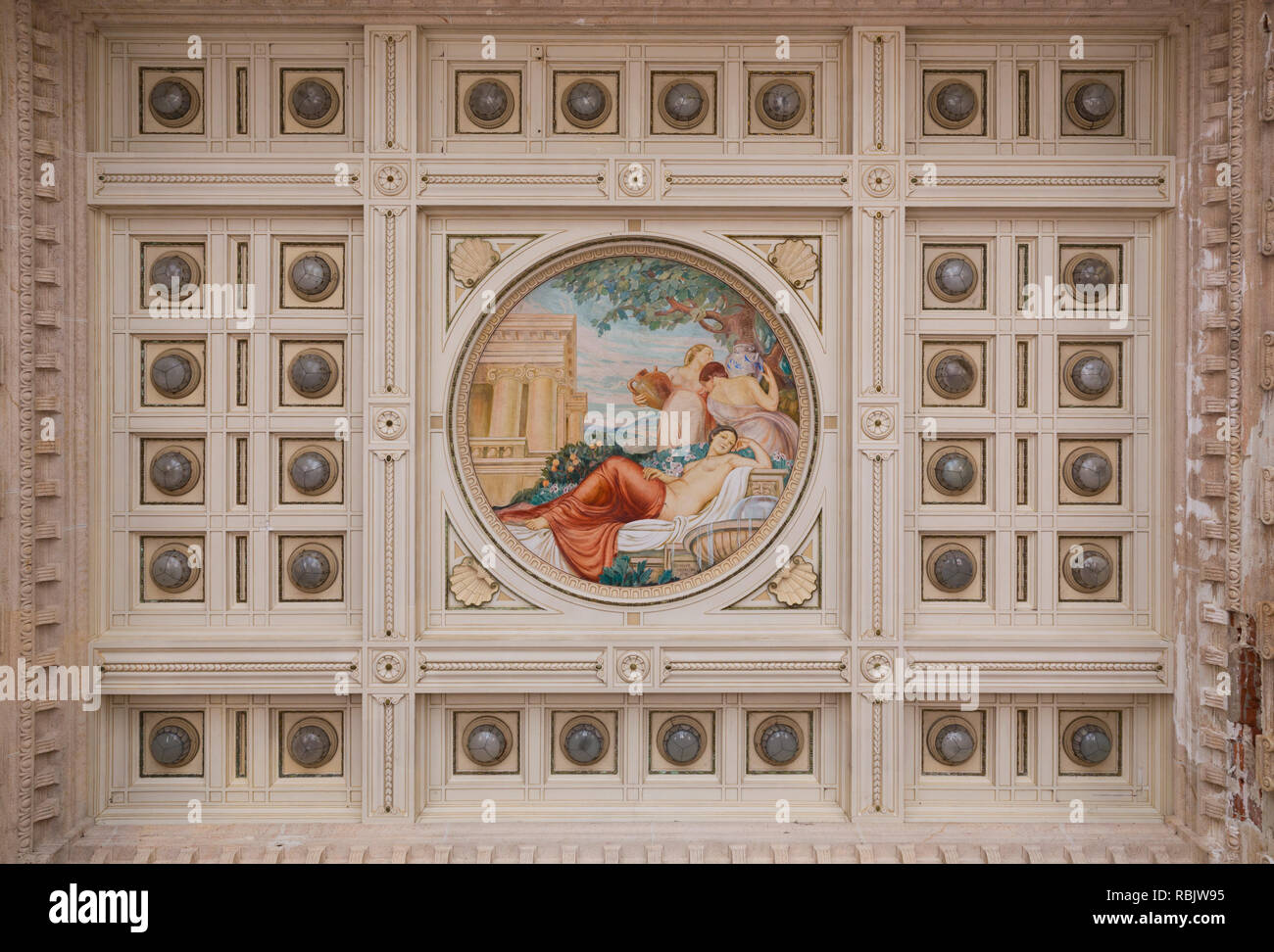 One Of The Painted Coffered Ceilings Inside The Main