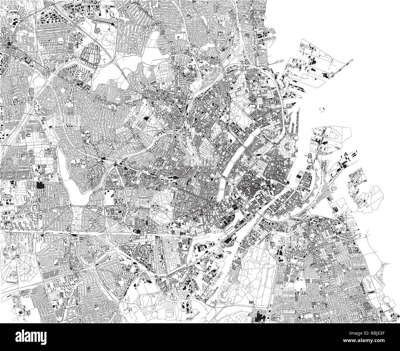 Satellite map of Copenaghen, Denmark. City streets. Street map and map of the city center Stock Vector