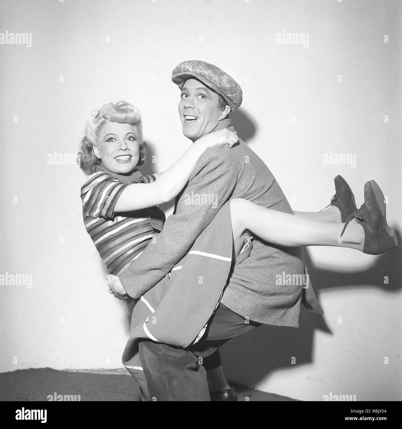 Dancing in the 1940s. A young couple at the theatre dancing together in their stage costumes.  Photo Kristoffersson Ref L35-3. Sweden 1945 Stock Photo