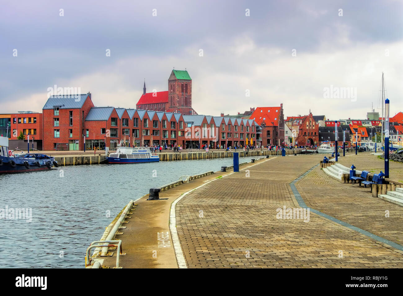 in the old port of the town Wismar in northern Germany Stock Photo