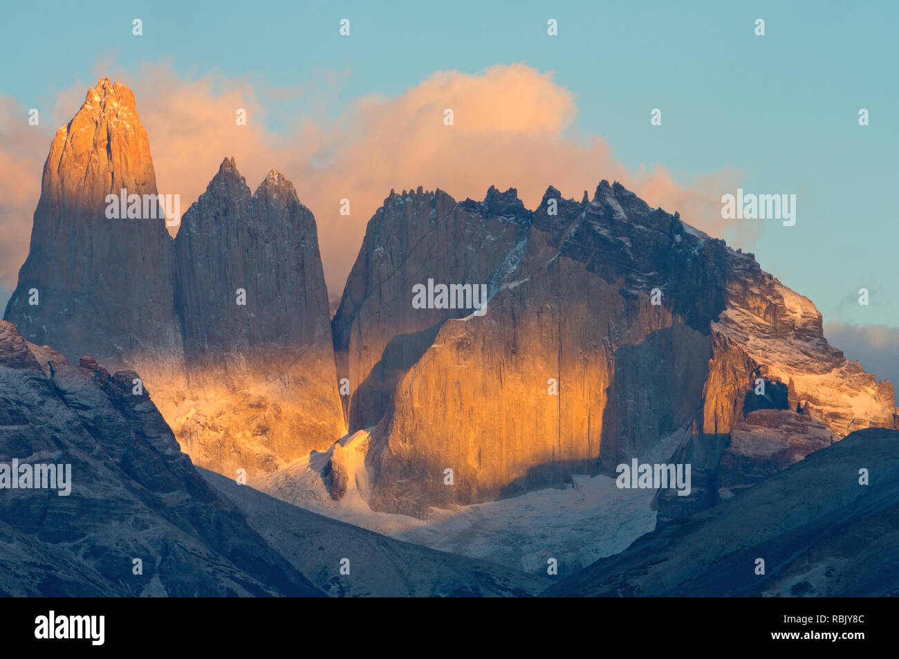 Monoliths in the Andes Mountains of Patagonia in Chile. Torres Del Paine National Park. Stock Photo