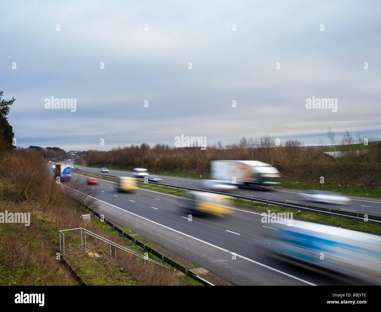 Moving Traffic on the M4 Motorway, Near Junction 28, Newport & Cardiff Stock Photo