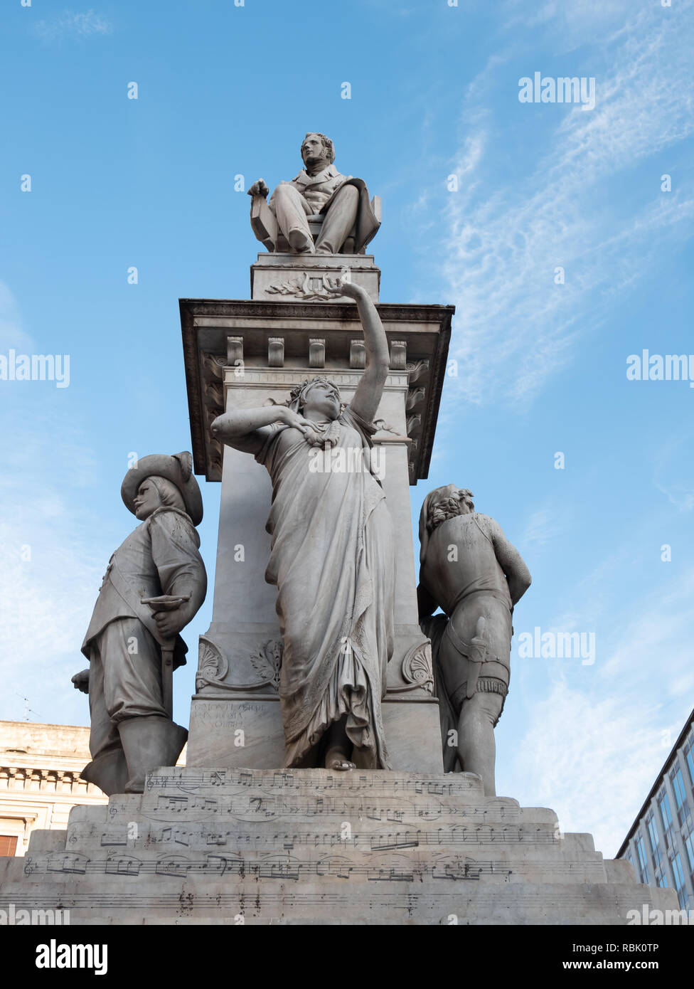 A particular view of the statue of Vincenzo Bellini, a famous Italian