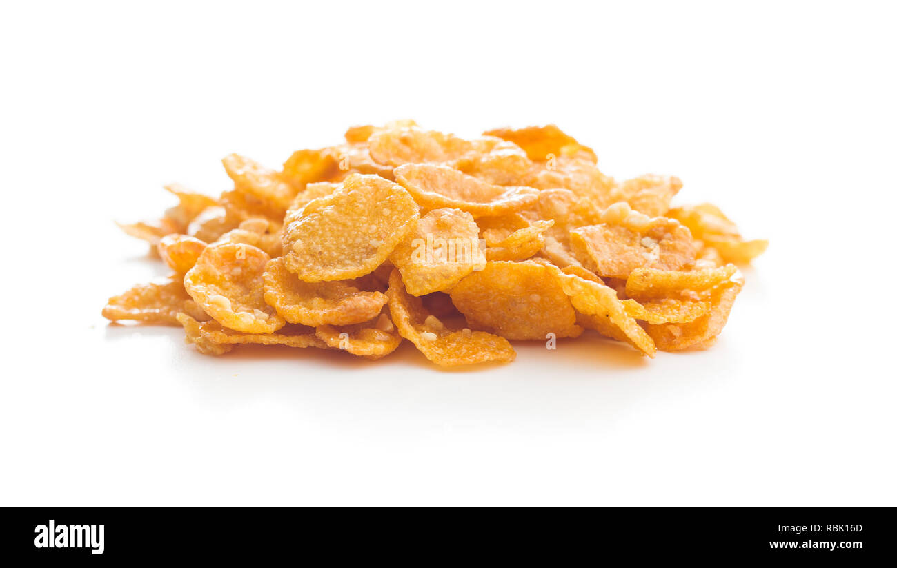 Breakfast cereals or cornflakes isolated n white background. Stock Photo