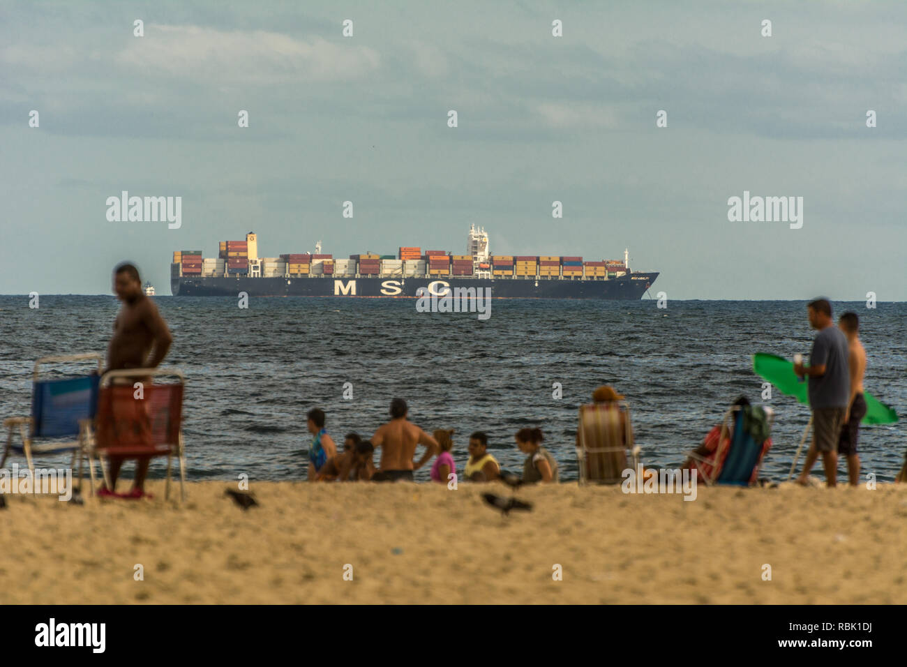 2019, january. Rio de Janeiro, Brazil.Mediterranean Shipping Company ship MSC near the beach in