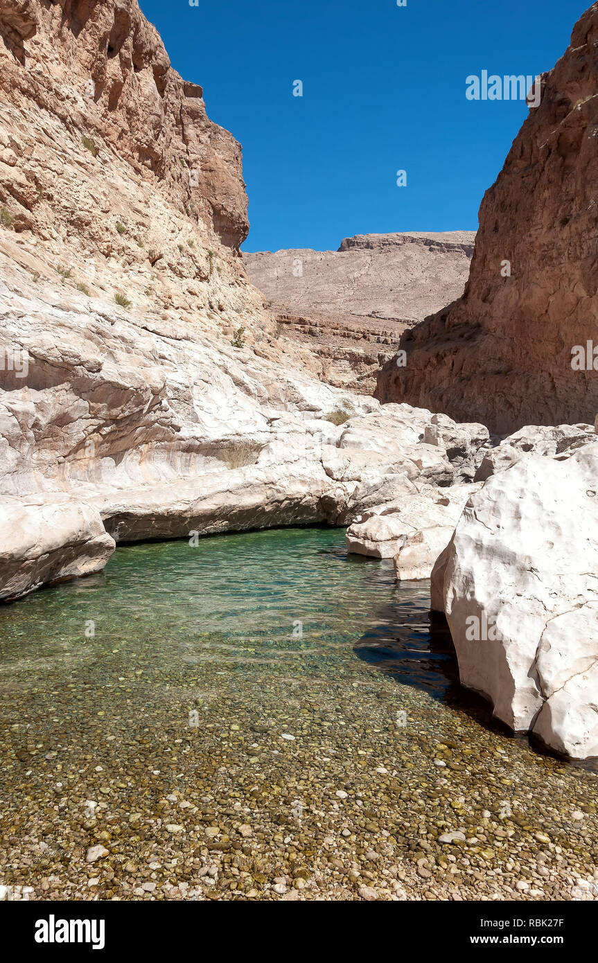 View of Wadi Bani Khalid - Omani desert - Sultanate of Oman Stock Photo