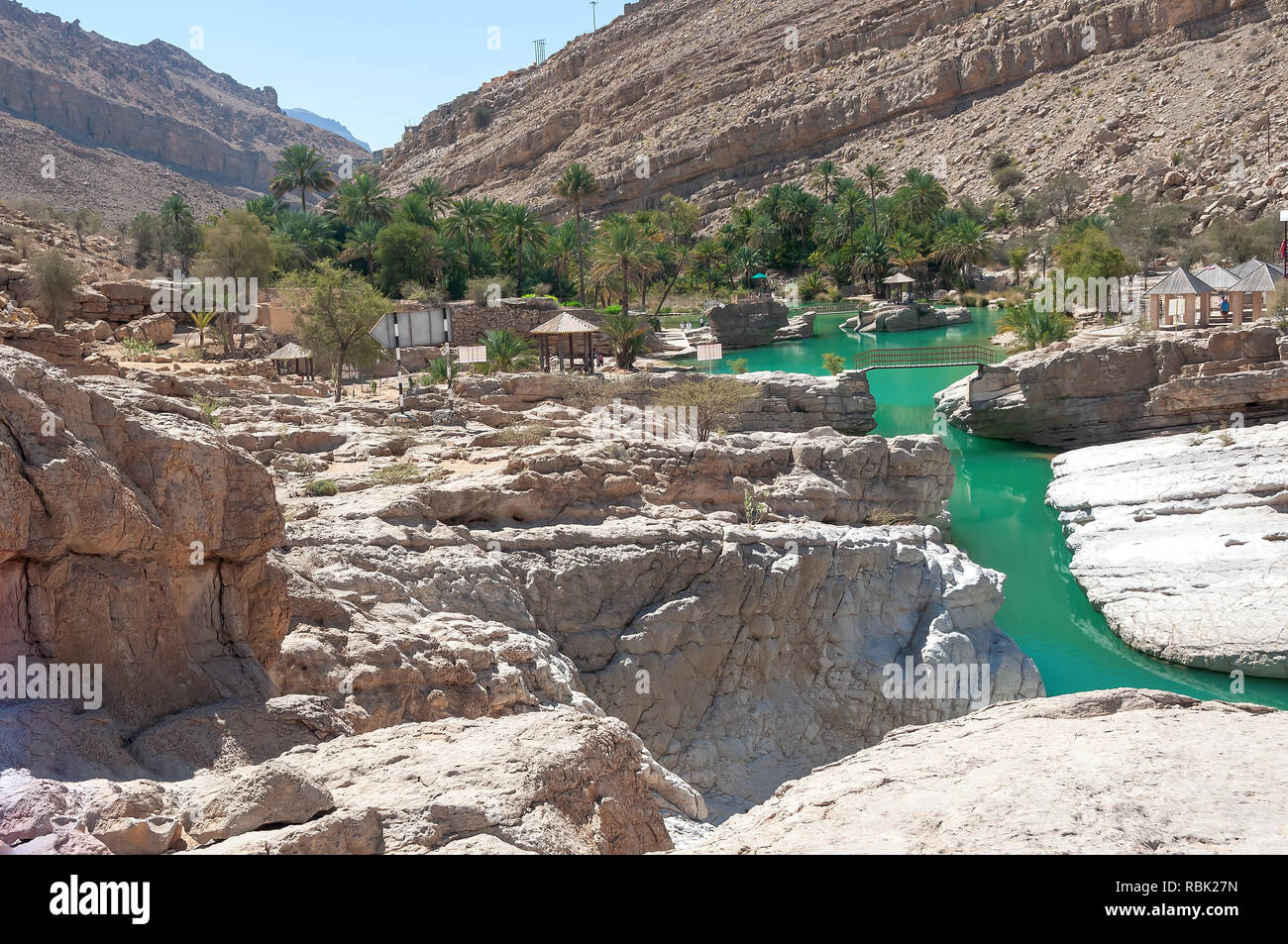 View of Wadi Bani Khalid - Omani desert - Sultanate of Oman Stock Photo