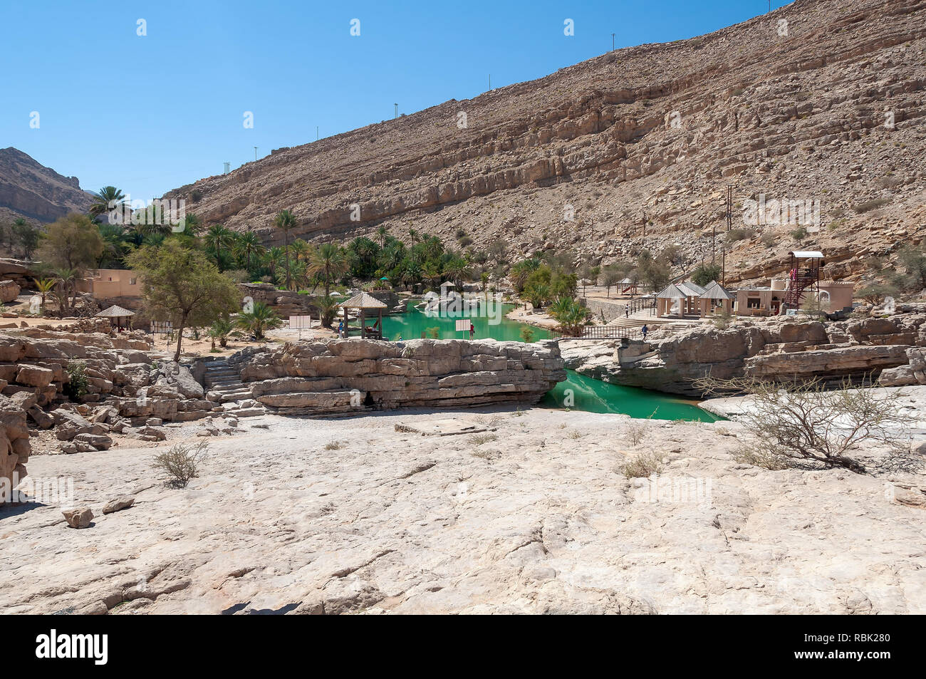 View of Wadi Bani Khalid - Omani desert - Sultanate of Oman Stock Photo