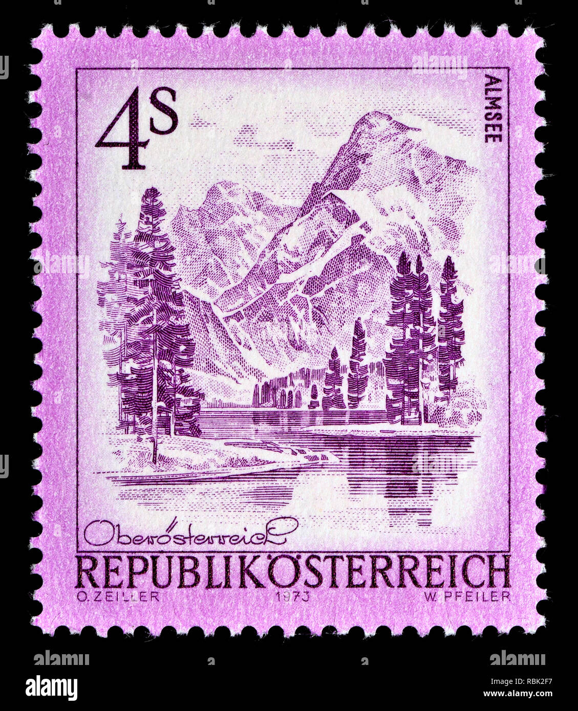 Austrian definitive postage stamp (1973) : Almsee Stock Photo