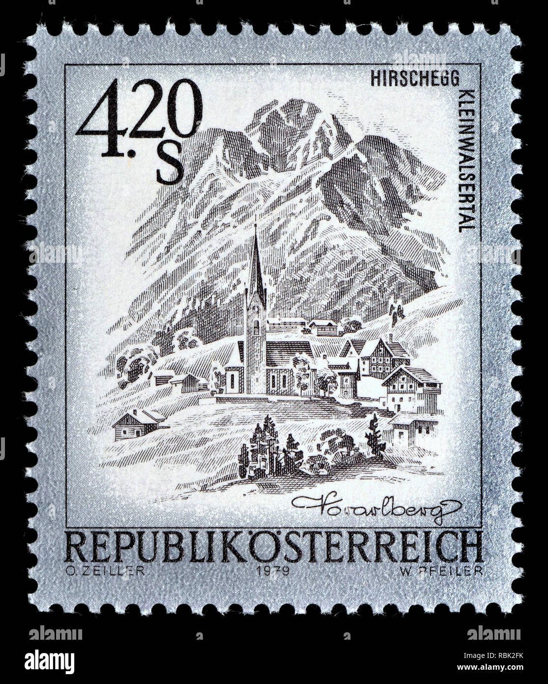 Austrian definitive postage stamp (1979) : Hirschegg Kleinwalsertal Stock Photo