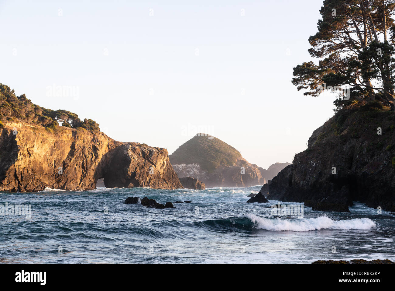 A quiet evening moment on the coast in Mendocino County before sunset. Stock Photo