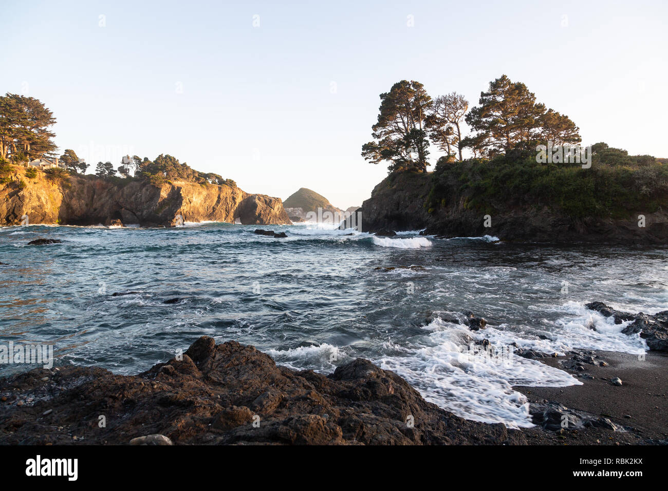 A quiet evening moment on the coast in Mendocino County before sunset. Stock Photo