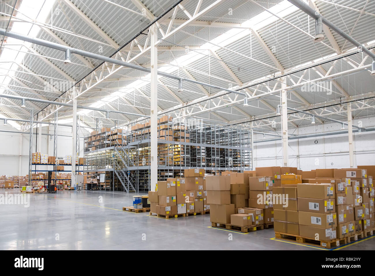 Large warehouse with a variety of boxes Stock Photo