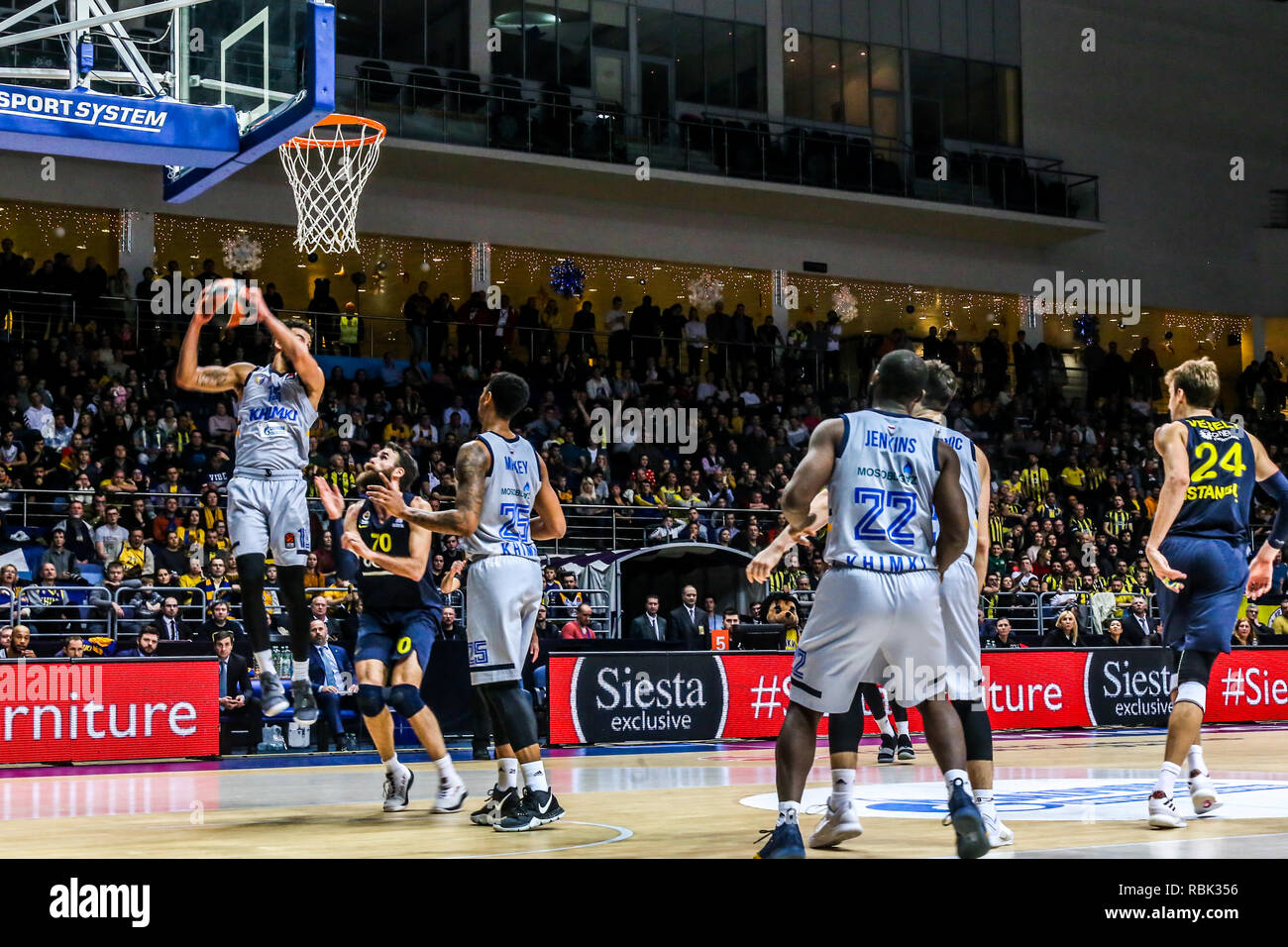 Anthony Gill, of Khimki Moscow seen in action against Fenerbahce Istanbul in Round 17 of the Turkish Airlines Euroleague  game of the 2018-2019 season. Khimki Moscow beat Fenerbahce Istanbul in overtime, 84-78. Stock Photo
