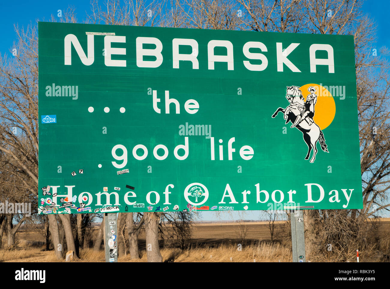 Nebraska state welcome sign. Stock Photo